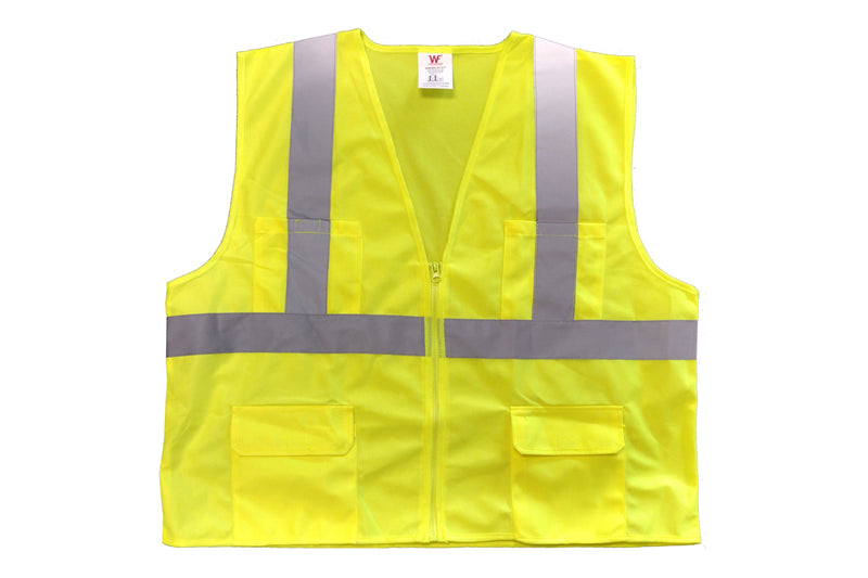 Work Force Class 2 Reflective Lime Safety Vest With Zipper, Solid Fabric