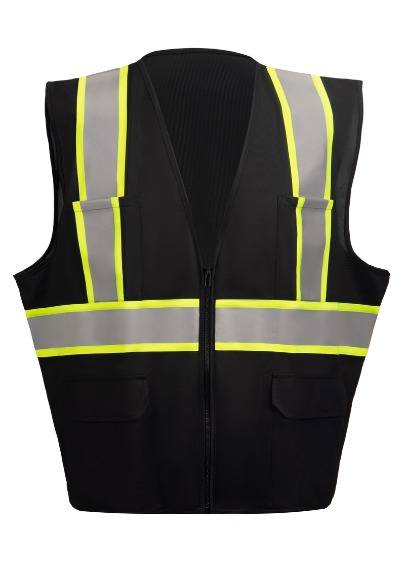 Security Black Reflective Two-Tone Zipper Closure Safety Vest