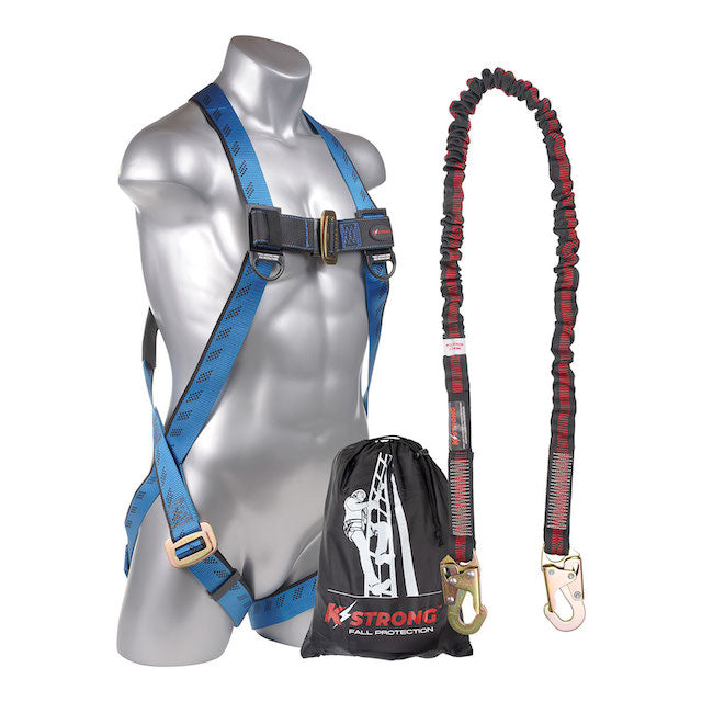KStrong® Kapture™ Essential 3-Point Full Body Harness w/6Ft Internal Shock Absorbing Lanyard NEW