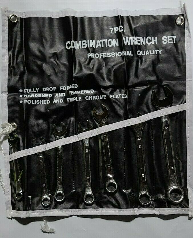 7pc Combination Wrench Set. Metric Wrenches w/ Storage Pouch 7MM - 15MM