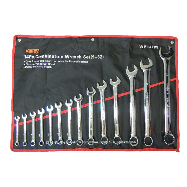 14 Pc. Combination Wrench Set w Storage Pouch Metric 9MM - 32MM