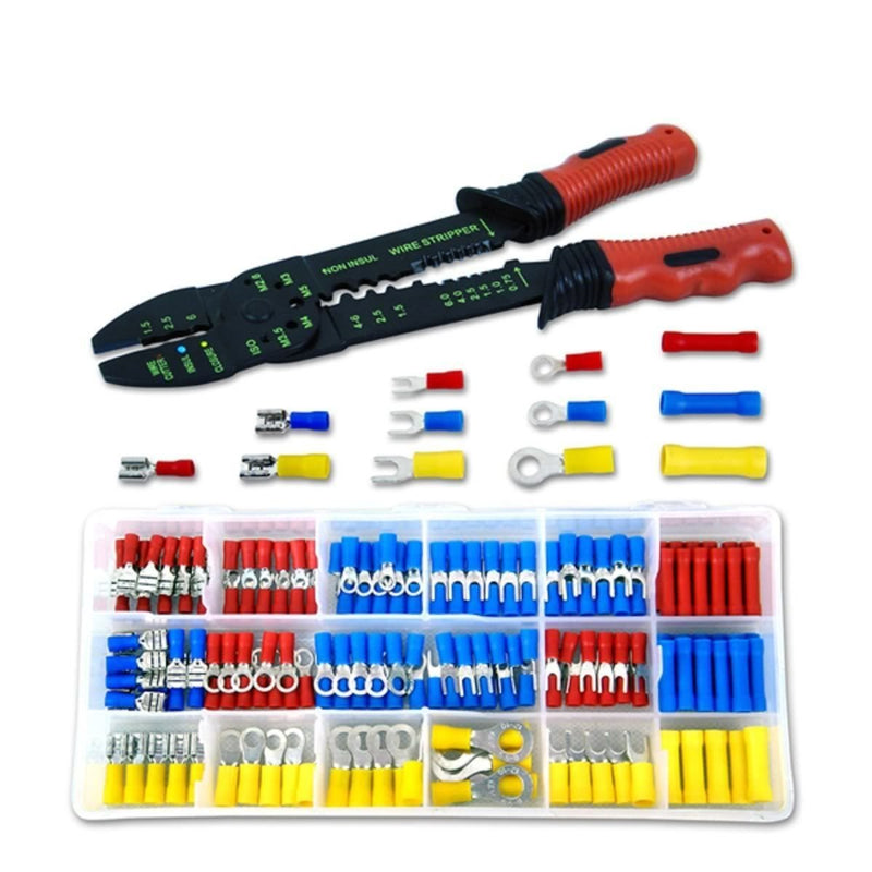 Boston Industrial Insulated Wire Terminals and Connectors 3-in-1 Wire Stripper Crimper Tool, 175-Piece Set