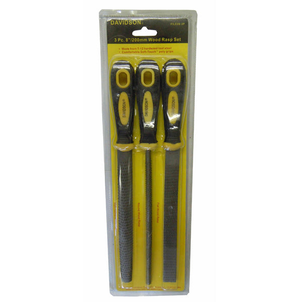 3Pc. 8" Rasp File Assortment Set with Soft Touch Handles
