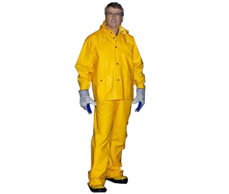 3 Piece Safety Rain Suit Yellow Rain Jacket w Detachable Hood and Overalls