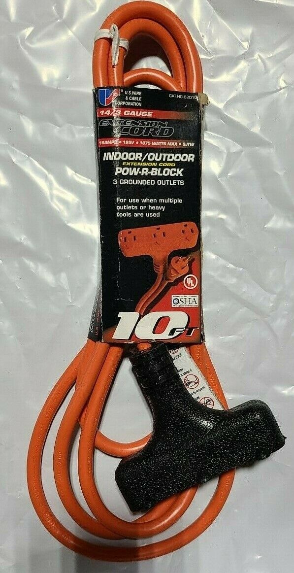 US Wire Indoor/Outdoor Pow-R-Block Tri-Tap 10Ft 14/3